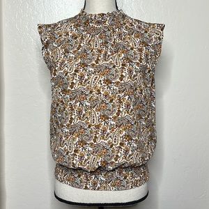 Smocked top brown and orange paisley pattern